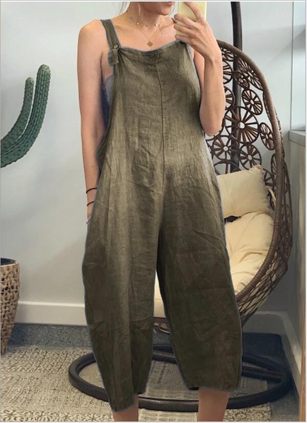 Summer solid-colored cotton overalls, seven-tenths loose casual overalls
