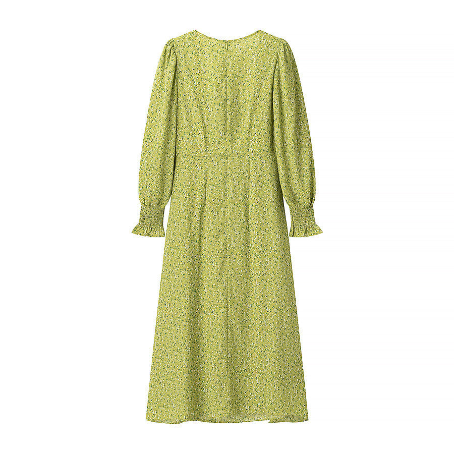 Bubble Sleeve Printed Long Sleeve Dress