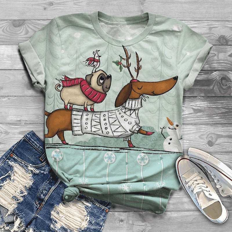 3D Digital Printing Loose Sports And Leisure Short Sleeve T-shirt