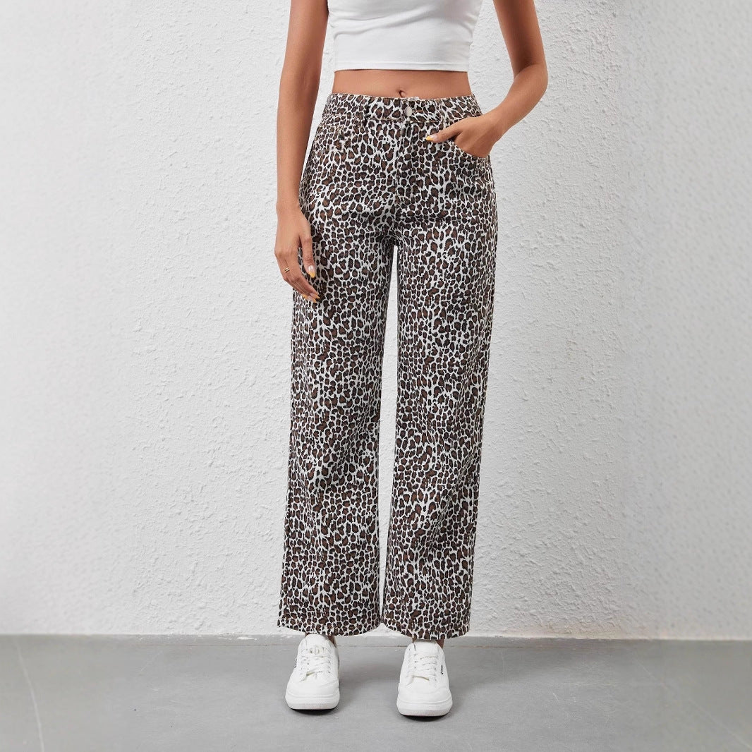 Women's Loose Leopard Print Jeans