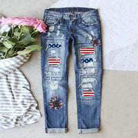 Independence Day Flag Denim Ripped Trousers