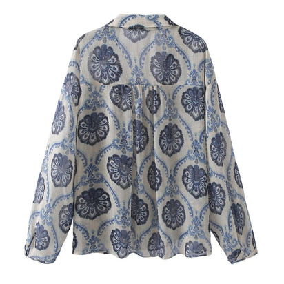 Women's Long Sleeve Loose Metallic Print Casual Shirt