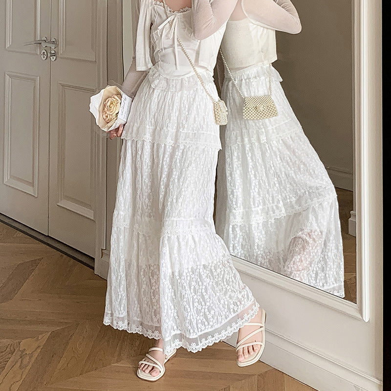 Design Embroidered White Lace Skirt