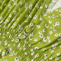 Fashion V-neck Puff Sleeve Green Tie-waist Dress For Women