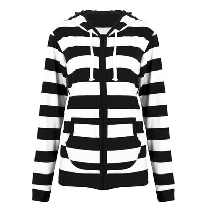 Striped hooded zipper cardigan sweatshirt