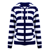 Striped hooded zipper cardigan sweatshirt