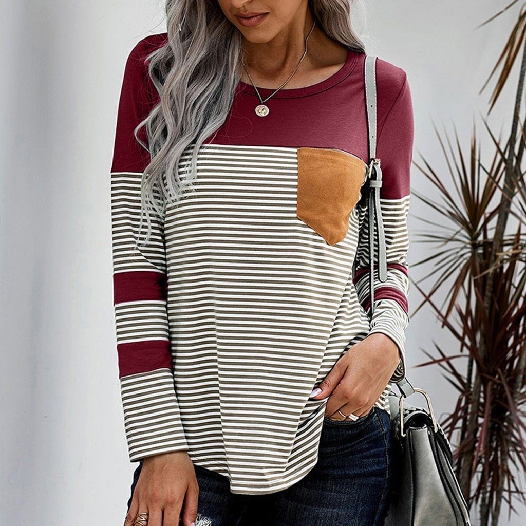 Striped stitching contrast color long sleeve