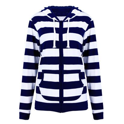 Striped hooded zipper cardigan sweatshirt