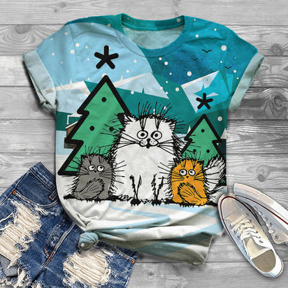 3D Digital Printing Loose Sports And Leisure Short Sleeve T-shirt