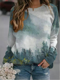 New Popular Women's Landscape Printing Long-Sleeved Sweater