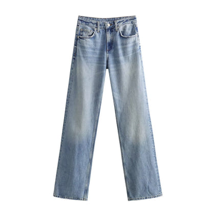 Straight-leg denim wide-leg pants for women, spring and autumn style, slimming floor-length pants