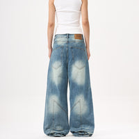 Wide-leg Blue Jeans Deconstruct Stitching Men And Women