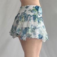 American Street Style Mesh Floral Print Irregular Skirt