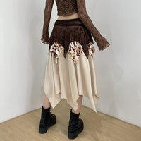 Leopard Print Mesh Stitching Irregular Skirt Hot Girl Pleated High Waist