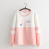 Colorblock cat print long-sleeved sweatshirt