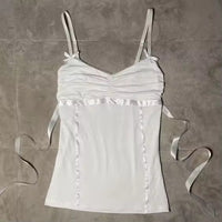 Bow Lace Trim Printed Sleeveless Tank Top