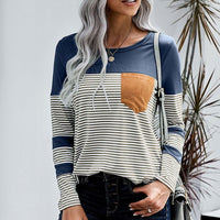 Striped stitching contrast color long sleeve