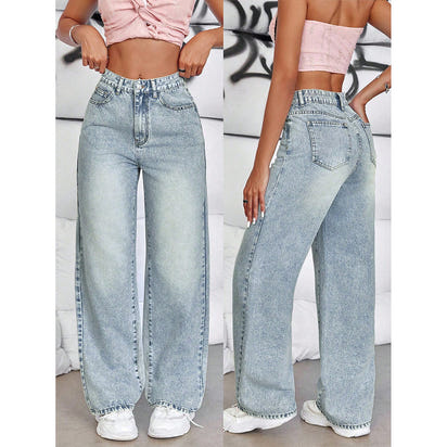Women's drape jeans, high-waisted wide-leg loose straight-leg long pants for women