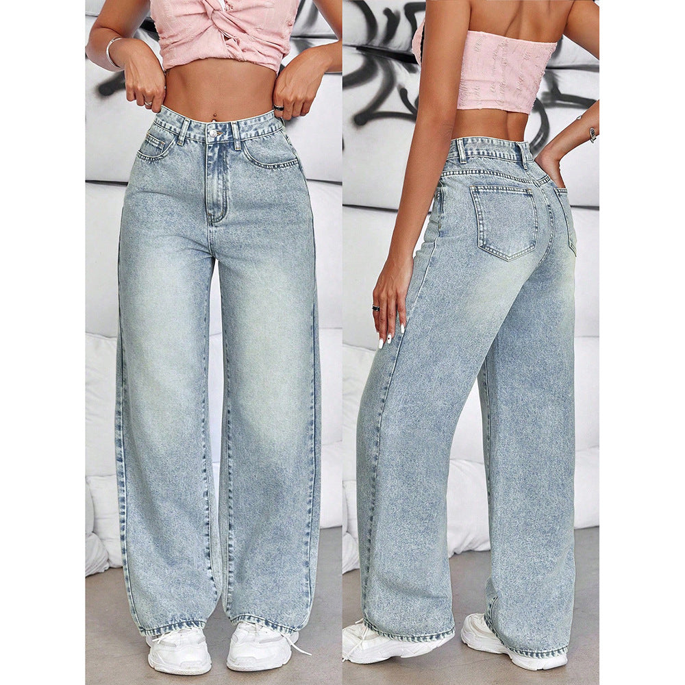 Women's drape jeans, high-waisted wide-leg loose straight-leg long pants for women