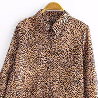 Women's Animal Print Satin Texture Long Sleeve Shirt