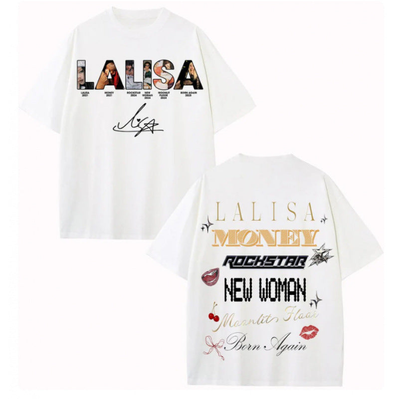 White Retro Alphabet Short-sleeved T-shirt For Women