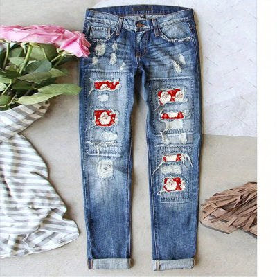 Women's Jeans Ripped Print Patch