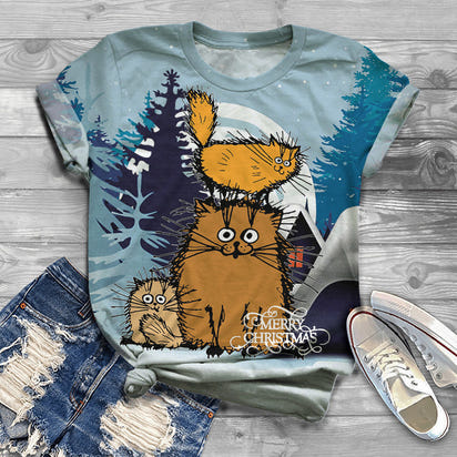 3D Digital Printing Loose Sports And Leisure Short Sleeve T-shirt