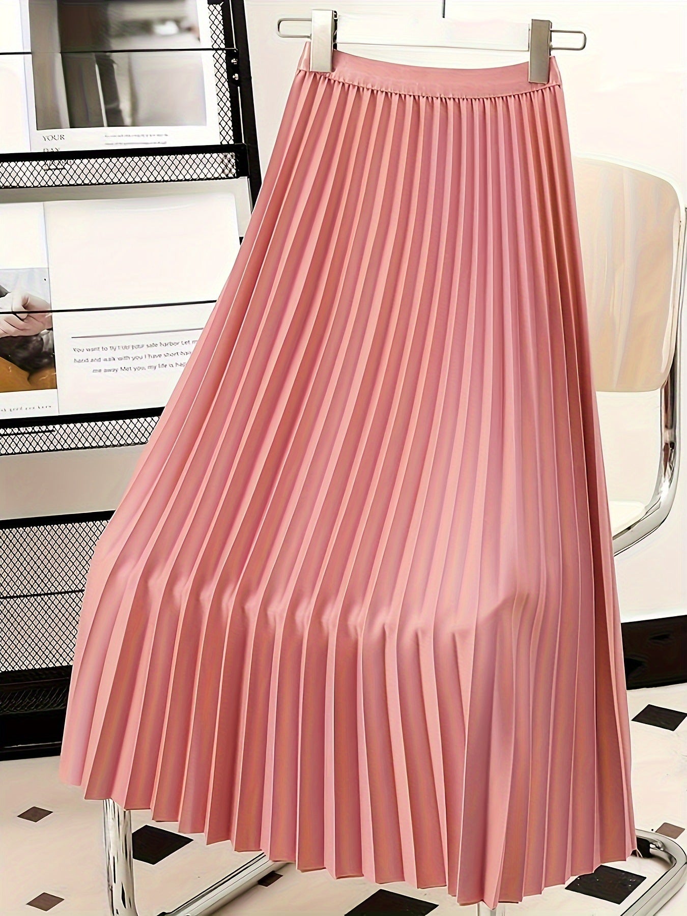 Women's high-end pleated skirt with a sense of drape, solid color large pleated skirt for women