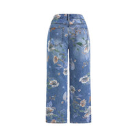 Women's Printed Denim Spring And Autumn Straight Wide-leg Pants