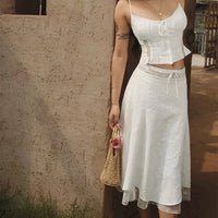 Summer new design sense mesh splicing hollow lace lace holiday style skirt skirt