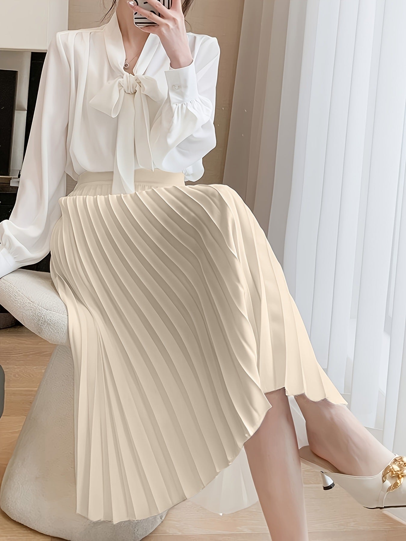 Women's high-end pleated skirt with a sense of drape, solid color large pleated skirt for women