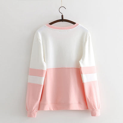 Colorblock cat print long-sleeved sweatshirt