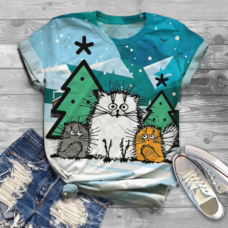 3D Digital Printing Loose Sports And Leisure Short Sleeve T-shirt