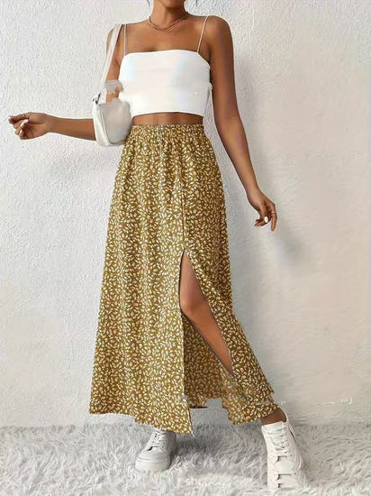 Women's Fashionable With Side-slit Printed Skirt