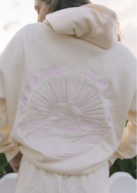 Embroidered off-the-shoulder sleeve hooded sweatshirt