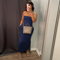 S390151 Women's  solid-color strapless dress, a fashionable and elegant long dress for women