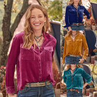 Women's Casual Slim-Fit Long Sleeve Velvet Shirt