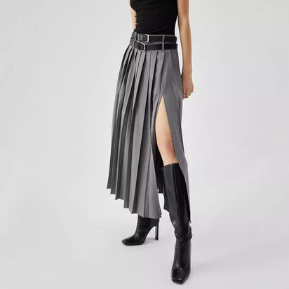 Women's High Waist Slimming Slit Pleated Skirt