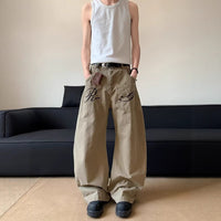 Reverse pocket design embroidered letter jeans with a curved silhouette, loose floor-length pants for women