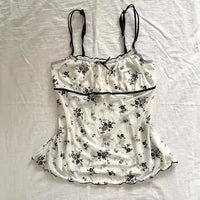 Bow Lace Trim Printed Sleeveless Tank Top