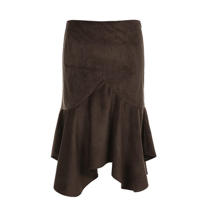 Autumn And Winter Retro Design Irregular Midi Skirt For Women