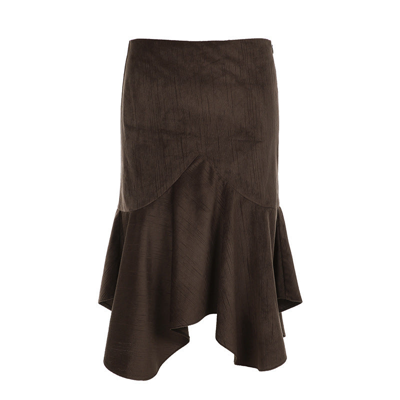 Autumn And Winter Retro Design Irregular Midi Skirt For Women