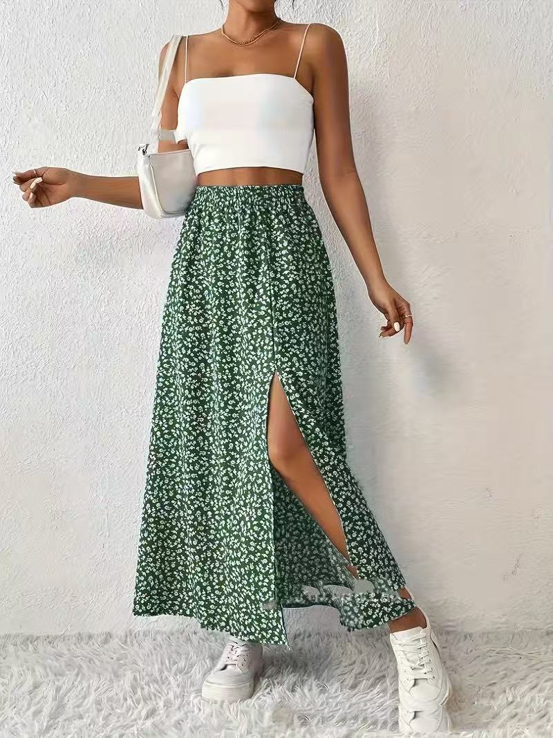 Women's Fashionable With Side-slit Printed Skirt