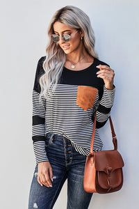 Striped stitching contrast color long sleeve