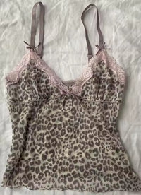 Bow Lace Trim Printed Sleeveless Tank Top