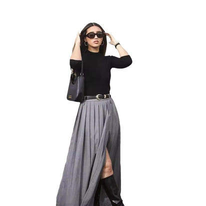 Women's High Waist Slimming Slit Pleated Skirt