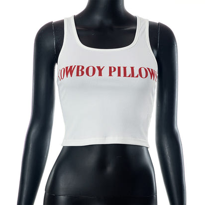 New Letter Printing Skinny Short Tank Top Sleeveless T-shirt Women