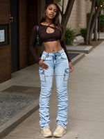 Women's High Waisted Elastic Blended Jeans With Machine Washable Side Pockets. They Have A Casual Street Style, Versatile Throughout The Year, Comfortable And Stylish.