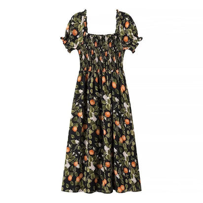 Women's Elastic Waist Printed Dress With Street Style
