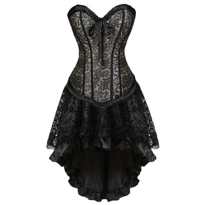 Classic Flounce Jacquard Adjustable Court Body Shaping Two-piece Suits Flocking Luxury Dress